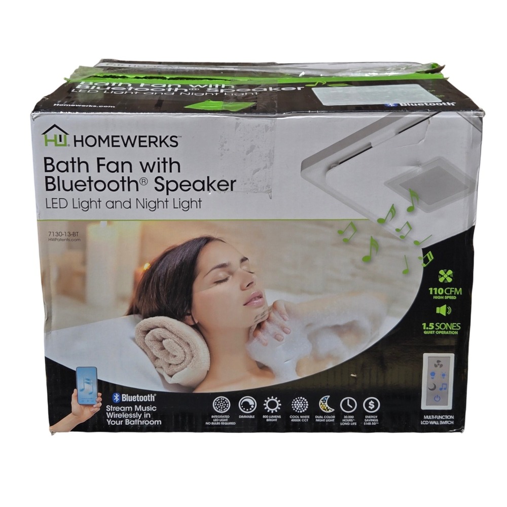 HOMEWERKS® 7130-13-BT Bath Fan with Bluetooth Speaker LED Light 110 cfm Tested